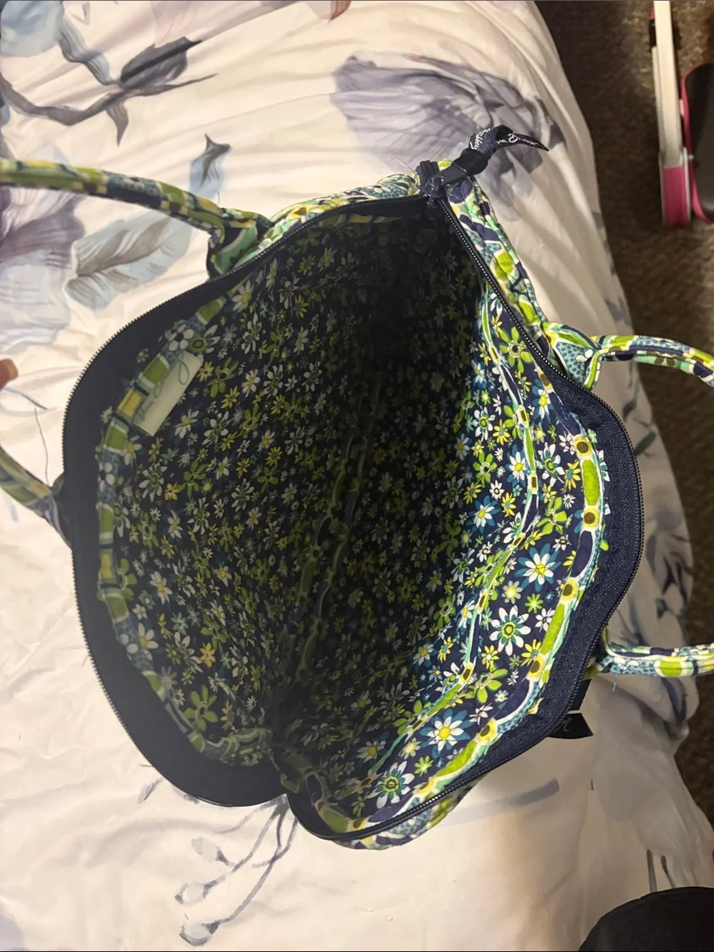 Vera Bradley Quilted Floral Tote Bag in Navy & Green